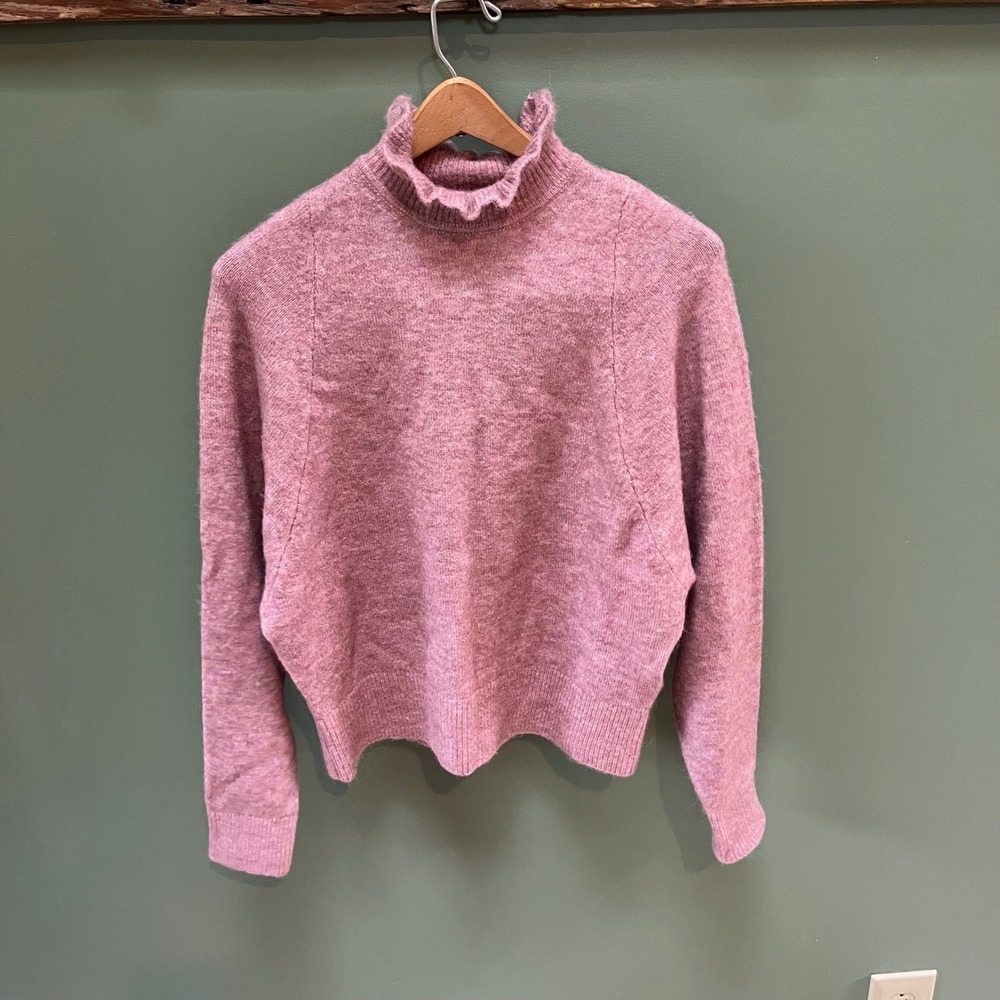 Scotch Soda Pink Ruffle Mock Neck Knit Sweater Women's Size XS Alpaca Blend